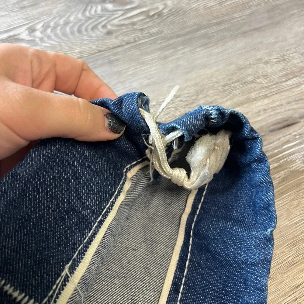 Vintage 1950/1960s dark wash selvedge Denim Laundry Bag with adjustable string